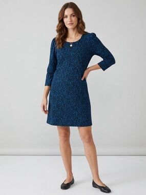 Ophelia Roe Textured Navy Blue Mini Dress with 3/4 Sleeves